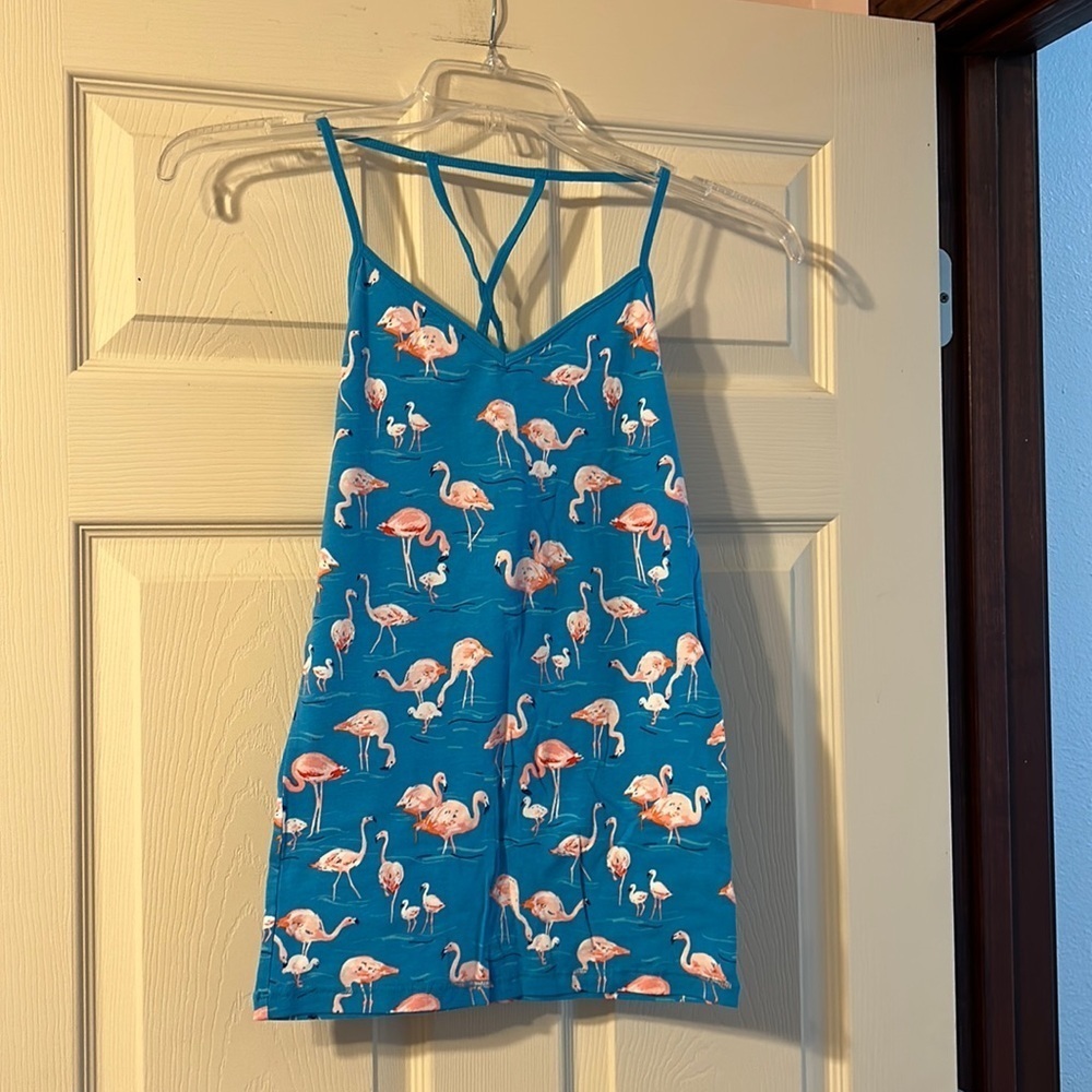 NWT Teal Aeropostale Teal Flamingo Criss Cross Back Tank Top Medium
